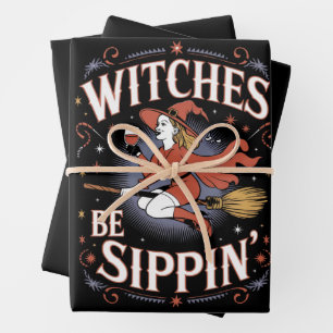 Witches Be Sippin' Halloween Holiday Spooky Wrapping Paper Sheet