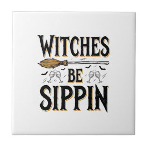 Witches Be Sippin Vintage Halloween Drink Shirt_1 Ceramic Tile