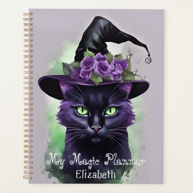 Witches Black Cat Purple Flower Magic Planner (Front)