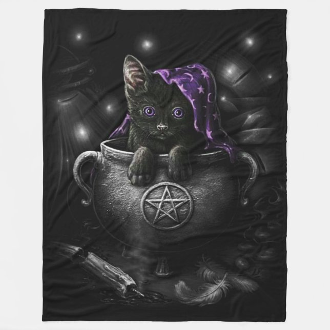 Witches Black Kitten Fleece Blanket (Front)