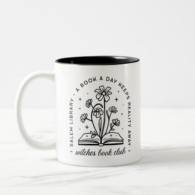 Witches book club witchy bookish quotes aesthetic Two-Tone coffee mug (Left)