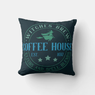 Witches Brew Coffee House Black Halloween Cushion