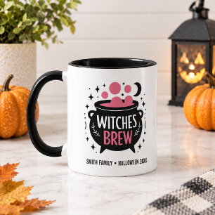 Witches Brew Cute Black and Pink Name Halloween Mug