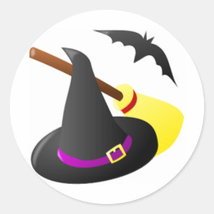 Witches Broom And Hat Classic Round Sticker