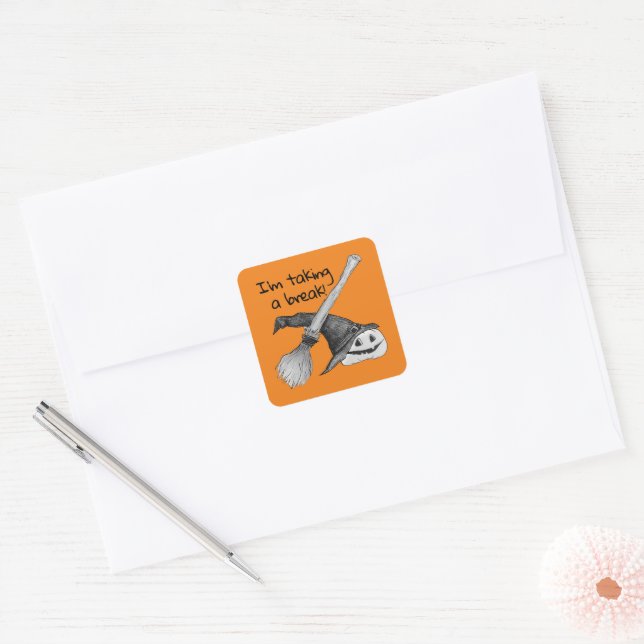 Witches Broom Halloween Square Sticker (Envelope)