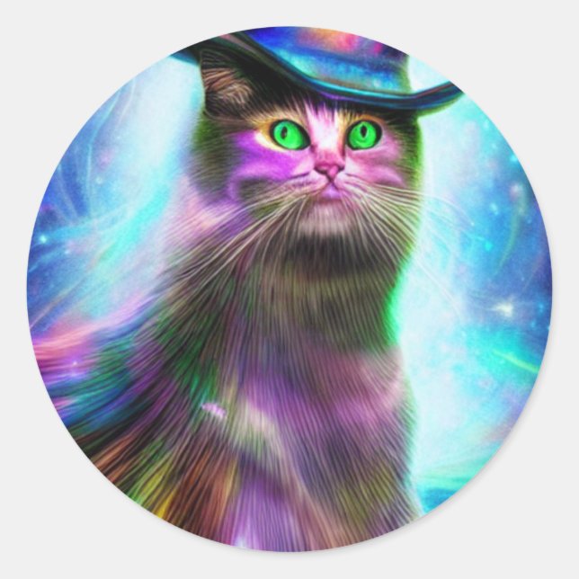  Witches Cat in The Hat  Classic Round Sticker (Front)