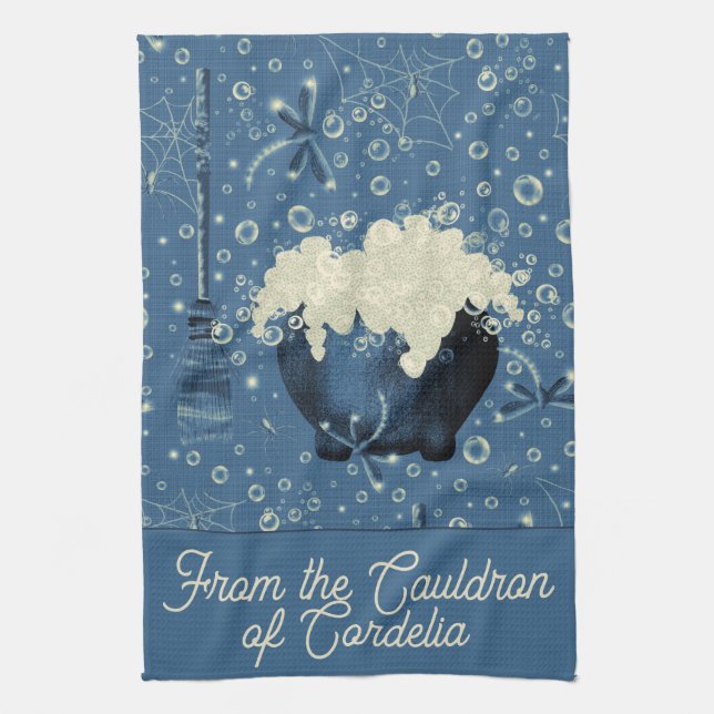 Witches Cauldron Blue  Tea Towel (Vertical)