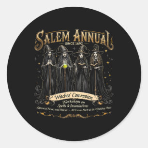 Witches Convention Halloween Vintage Girls Salem A Classic Round Sticker
