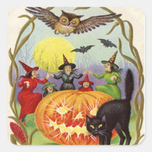 Witches Dancing Around Jack O' Lantern Square Sticker