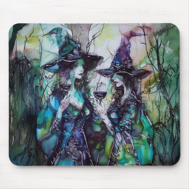 Witches Drinking Wine Whimsical Musings #1 Mouse Pad (Front)