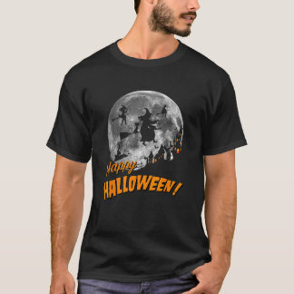 Witches Flying Across a Full Moon Happy Halloween T-Shirt