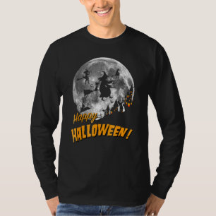 Witches Flying Across A Full Moon Happy Halloween T-Shirt