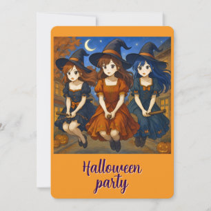Witches flying on the brooms invitation