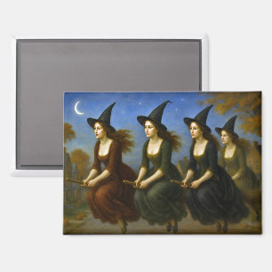 Witches flying on the brooms magnet
