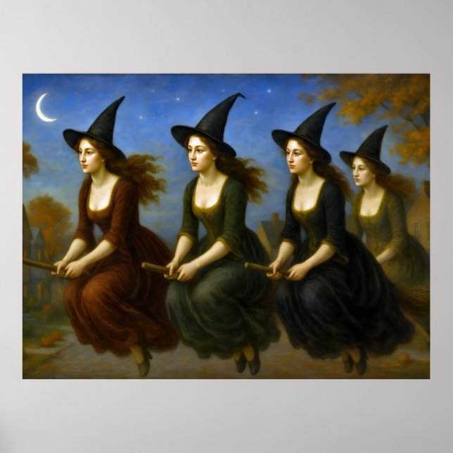 Witches flying on the brooms poster (Front)