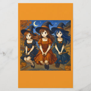 Witches flying on the brooms stationery