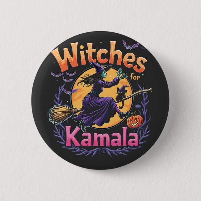 Witches For Kamala Childless Cat Lady Halloween 6 Cm Round Badge (Front)