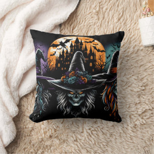 Witches gather at a haunted castle for Halloween Cushion