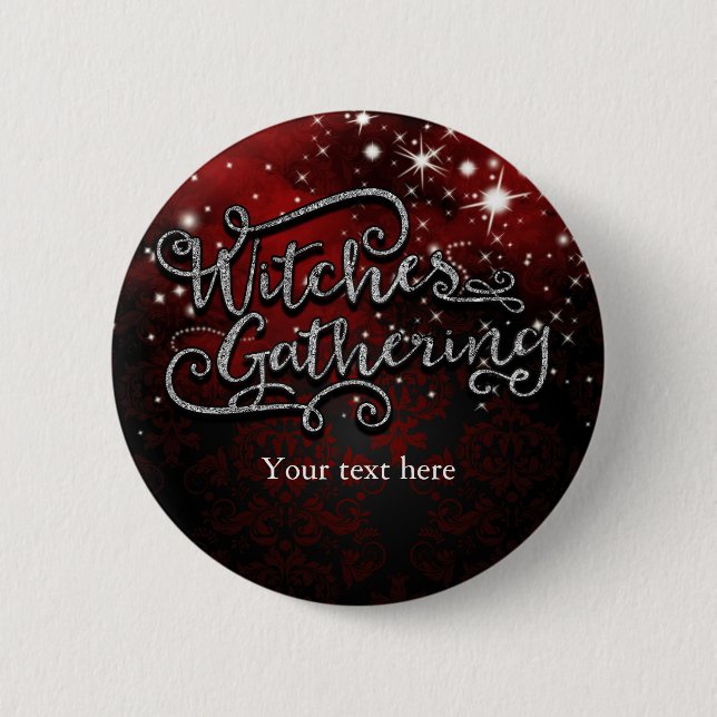 Witches Gathering Red & Black Damask Halloween 6 Cm Round Badge (Front)
