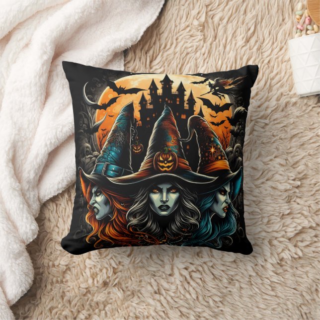 Witches gathering under a full moon on Halloween Cushion (Blanket)