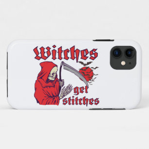 WITCHES GET STITCHES funny scary halloween iPhone 11 Case