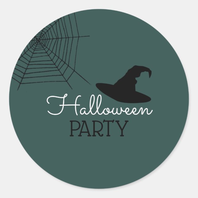 Witches Hat & Web, Halloween Party Classic Round Sticker (Front)