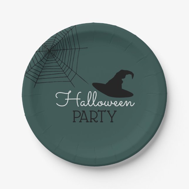 Witches Hat & Web, Halloween Party Paper Plate (Front)