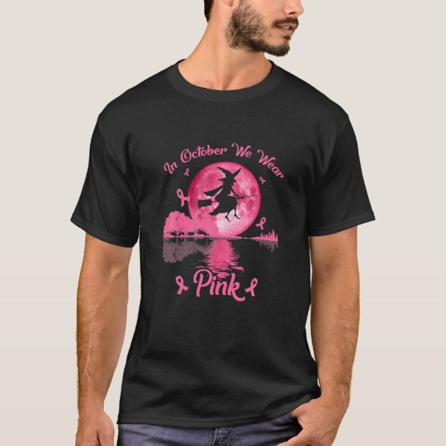 Witches In October We Wear Pink Autumn Fall Breast T-Shirt (Front)