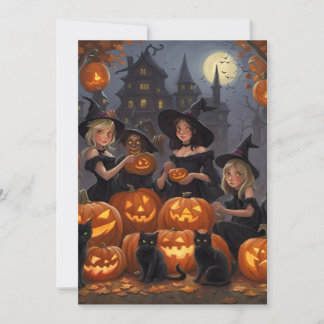 Witches, Jack o Lanterns, Black Cats, Halloween  Holiday Card