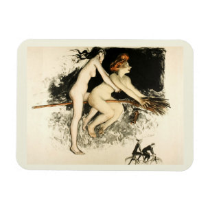 Witches, Jean Veber, Halloween, Male and Female Po Magnet