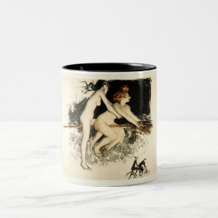 Witches, Jean Veber, Halloween, Male and Female Two-Tone Coffee Mug