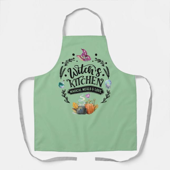 Witches Kitchen Magical Meals and Love Apron Green (Front)