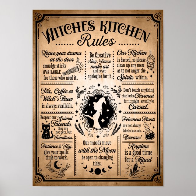 Witches Kitchen Rules Vintage Halloween Poster (Front)