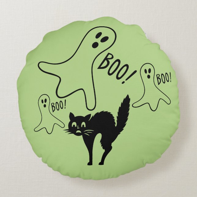 Witches & Moon & Cat & Pumpkin & Ghosts Pillow (Back)