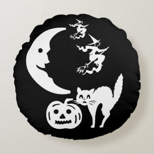 Witches & Moon & Cat & Pumpkin & Ghosts Pillow