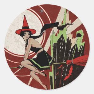 Witches’ Night Vintage Halloween Witch Sticker