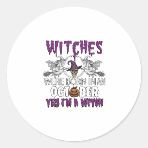 Witches October Halloween Skull Witch Hat Pumpkin_ Classic Round Sticker