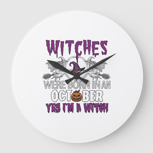 Witches October Halloween Skull Witch Hat Pumpkin_ Large Clock (Front)
