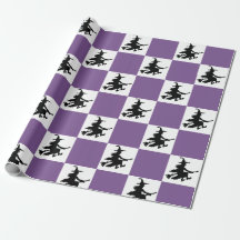 Witches on Purple & White Chequered Wrapping Paper
