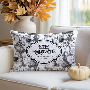Witches Pattern Black White Toile Name Year Lumbar Cushion