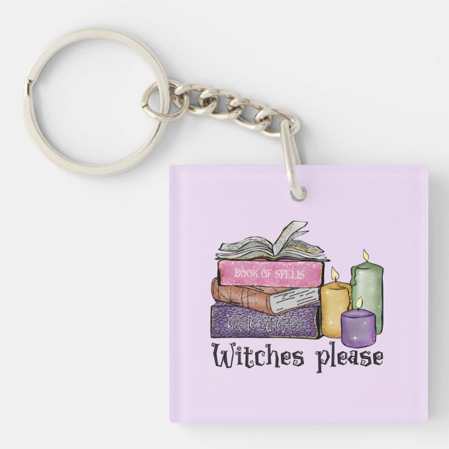 Witches Please – Stack of Witchy Books Key Ring (Front)
