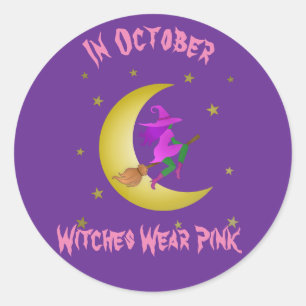 Witches Wear Pink In October Thunder_Cove Classic Round Sticker