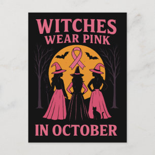 Witches Wear Pink October Support Holiday Postcard