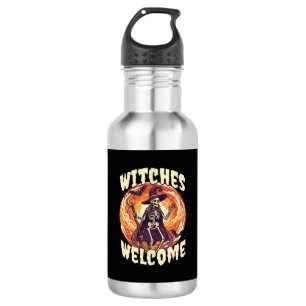 Witches Welcome Halloween Skeleton Witch Broom Bat 532 Ml Water Bottle