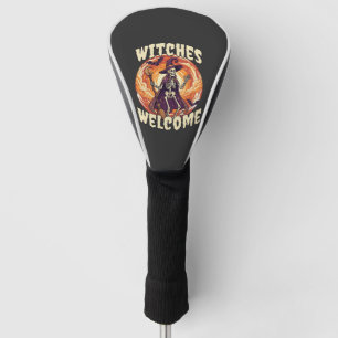 Witches Welcome Halloween Skeleton Witch Broom Bat Golf Head Cover