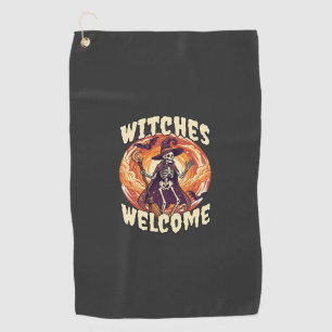 Witches Welcome Halloween Skeleton Witch Broom Bat Golf Towel