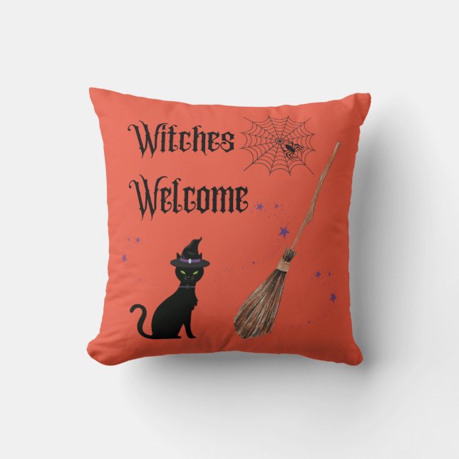 Witches Welcome Halloween Throw Pillow (Front)