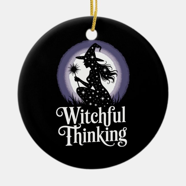 Witchful Thinking Halloween Girl T-shirt Ceramic Ornament (Front)