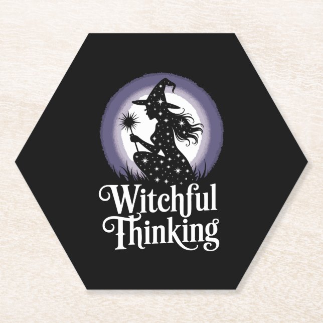 Witchful Thinking Halloween Girl T-shirt Paper Coaster (Front)