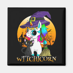 Witchicorn Unicorn Witch Halloween Black Cat Magnet